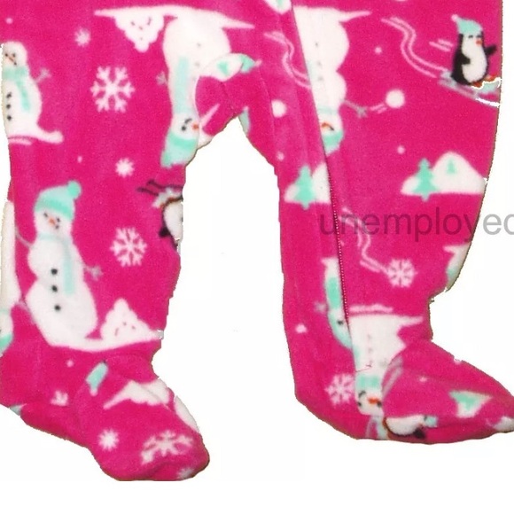 Girls Snowman Warm Outfit Zip Up Sleep Play Footie Jammie Sleeper Pajamas 3M - Picture 5 of 5